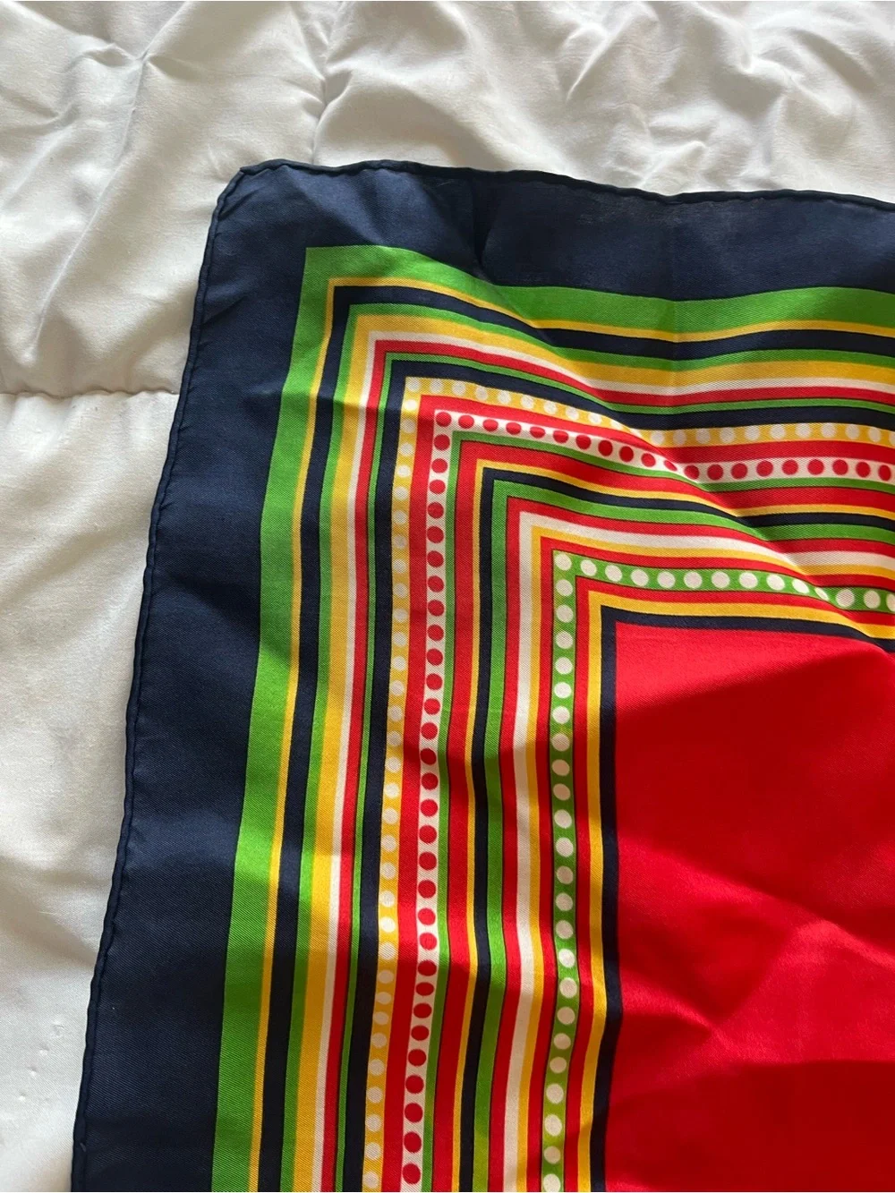Yves Saint Laurent Red, Navy & Green Silk Square Scarf